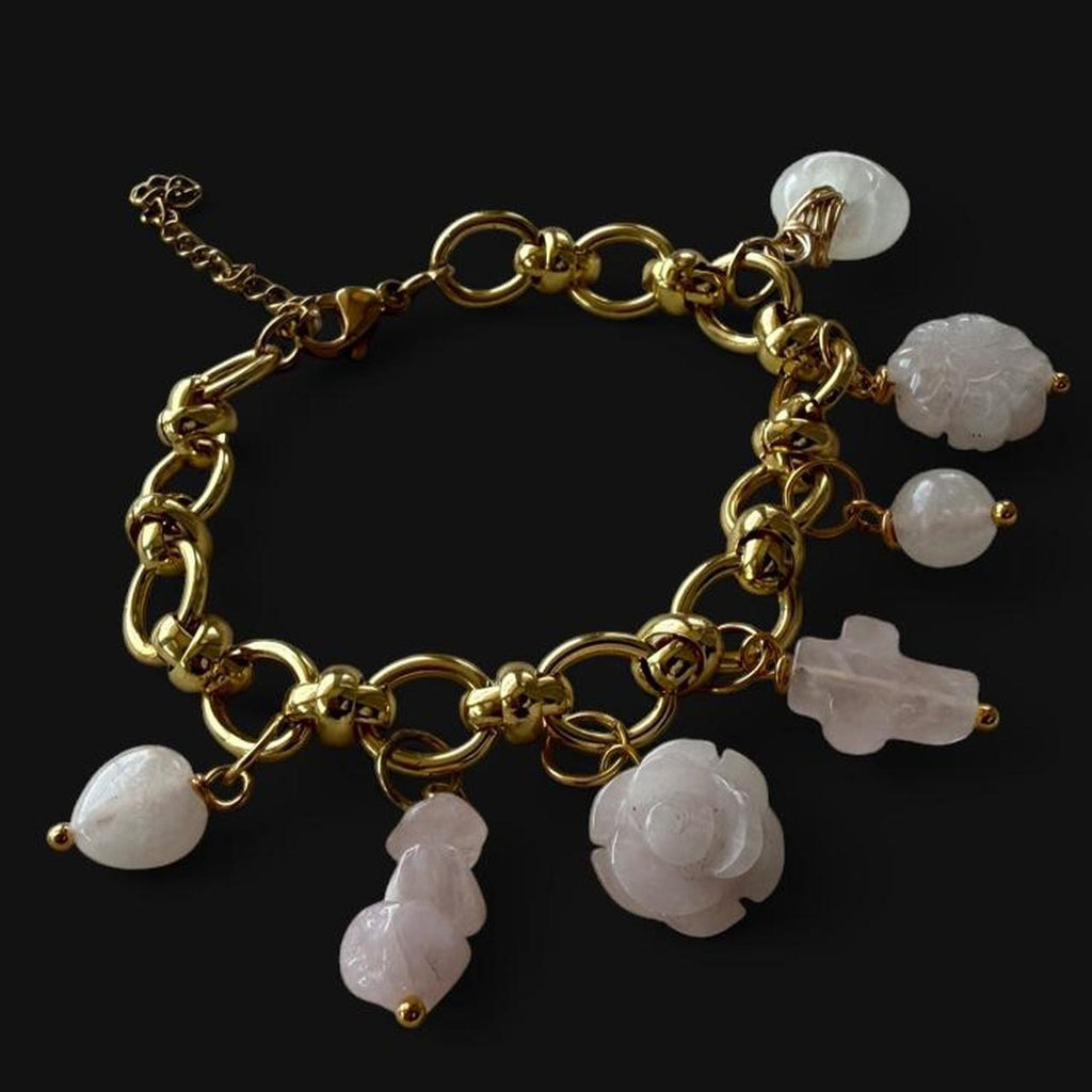 Glorious Gemstone Gumbo Braceler- Rose Quartz