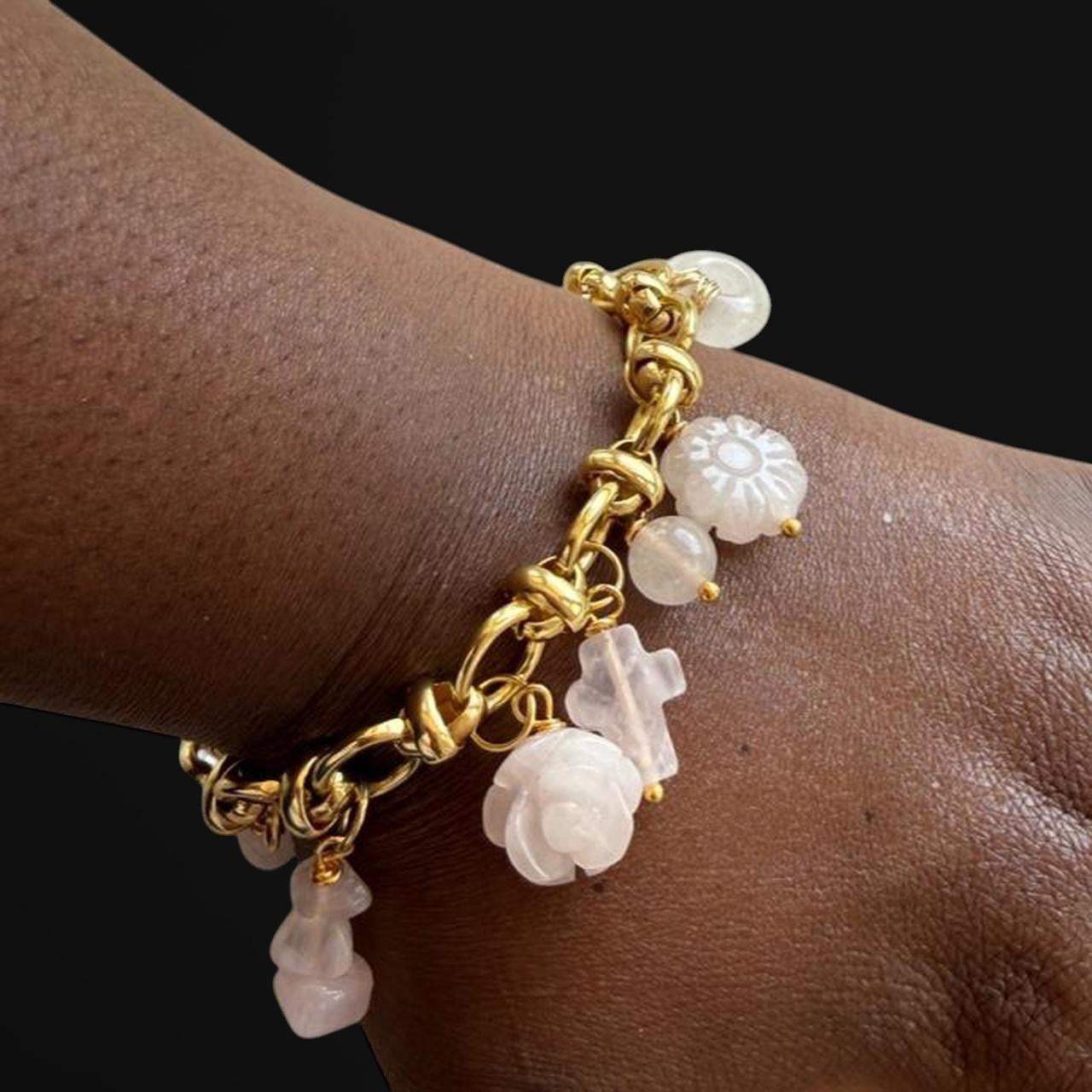 Glorious Gemstone Gumbo Braceler- Rose Quartz