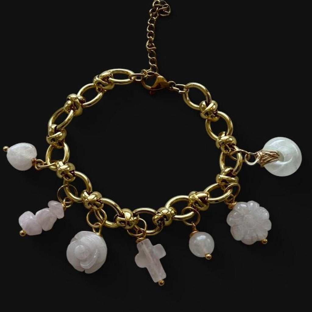 Glorious Gemstone Gumbo Braceler- Rose Quartz