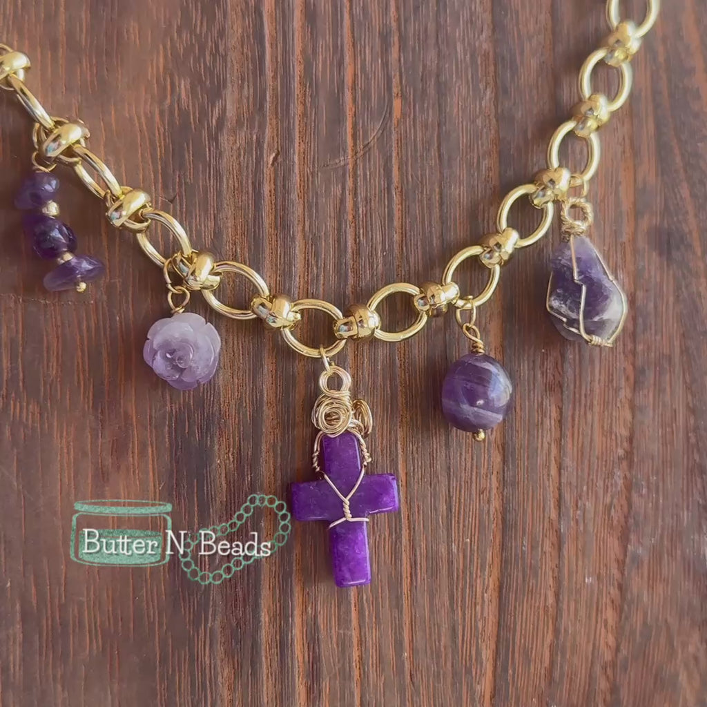Jesus is King Necklace - Amethyst