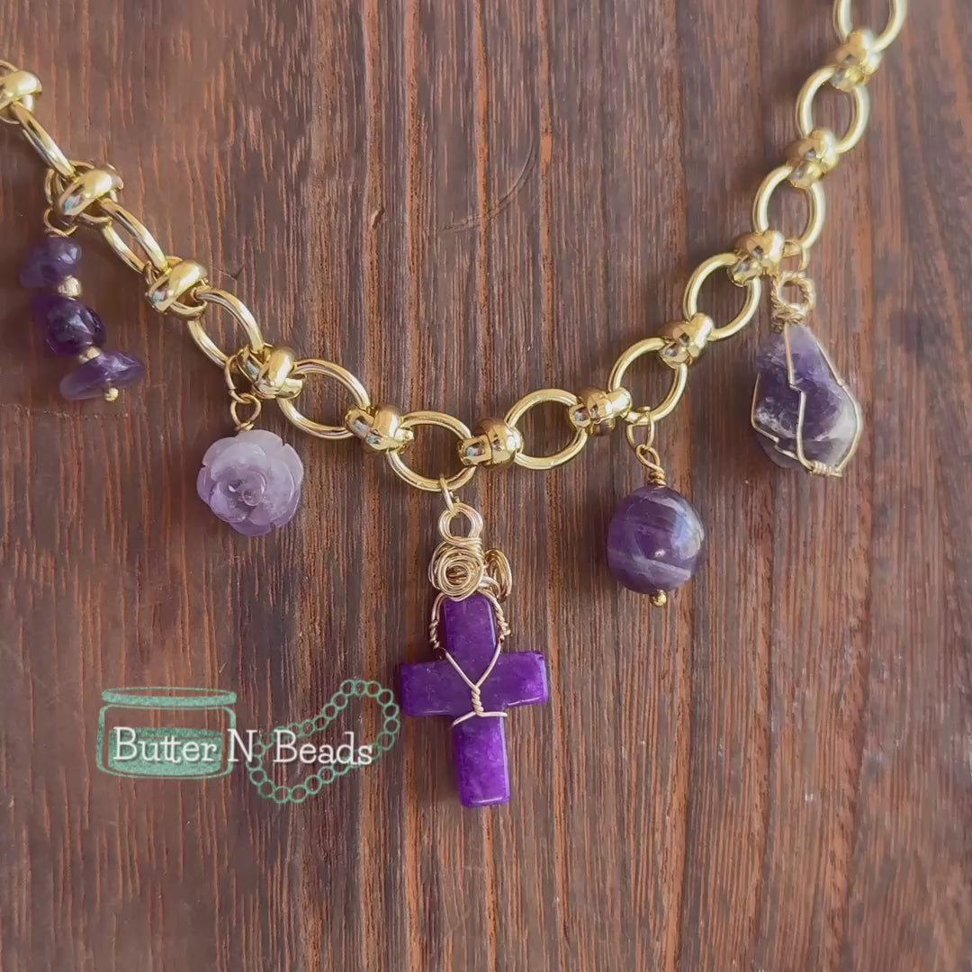 Jesus is King Necklace - Amethyst